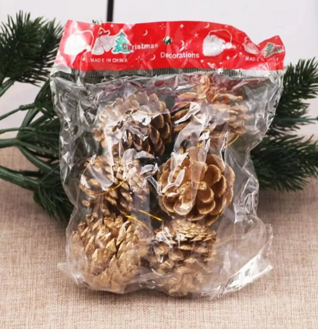 Pack 6 Piña Seca Cono Pino Adorno Colgante Árbol Navidad Marrón / Piña de Navidad