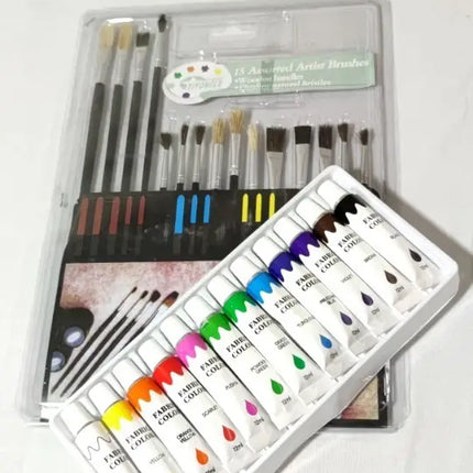 Pack 12 Pintura Para Tela Ropa 12ml + 15 Pinceles Surtidos