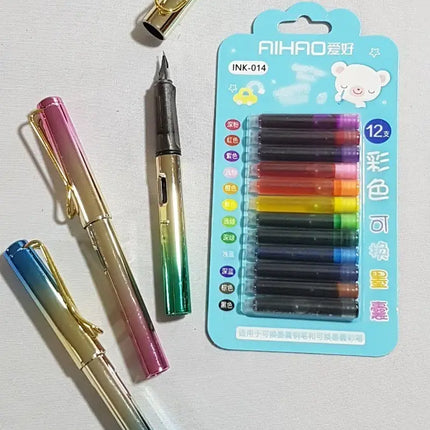 3 X Pluma Fuente Estilográfica + 12 Repuestos Tinta Colores Colores surtidos