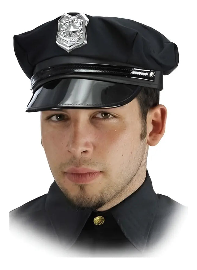 Gorro Oficial De Policía Genero, Gorra Disfraz Minifiestas Negro