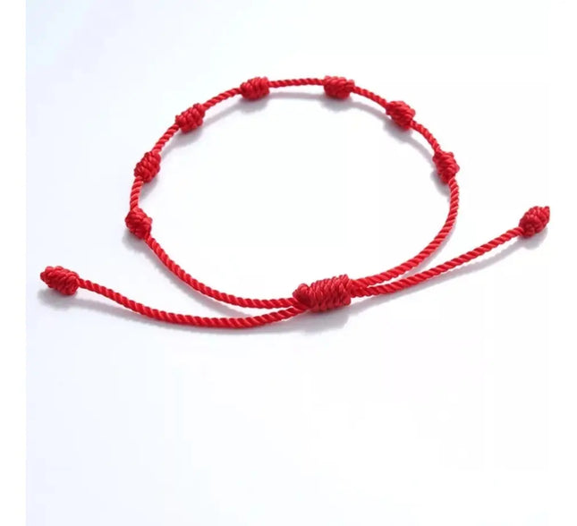 Pulsera Hilo Rojo 7 Nudos Protección Buena Suerte Rojo