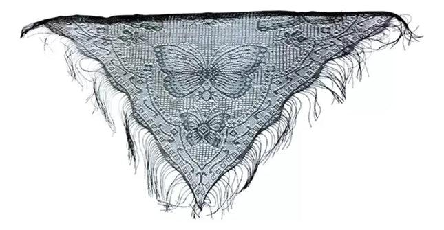 Puntilla Chal Traje Típico Baile Chilote Niña 110x55cms Chic Negro / Mariposa / 279.4 cm / 139.7 cm | niña
