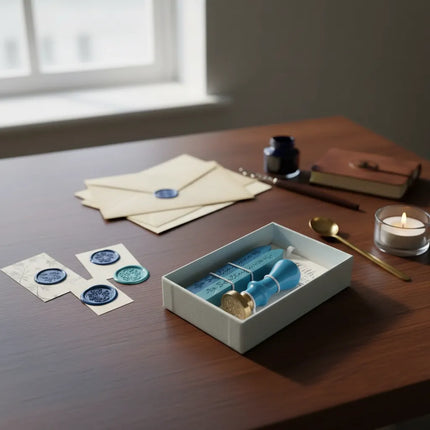 Kit Sello Para Lacre Cera Timbre Cartas Regalo Vintage Azul