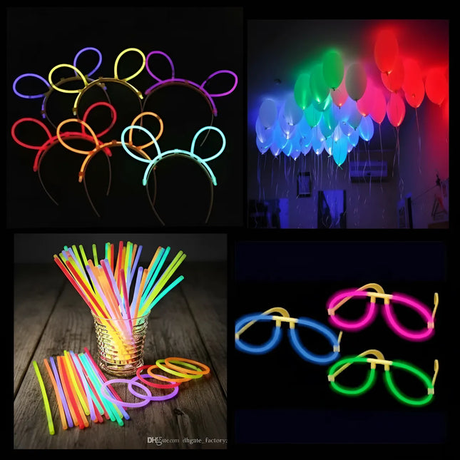12 Orejas Flúor +12 Lentes Flúor +50 Pulseras +12 Globos Led