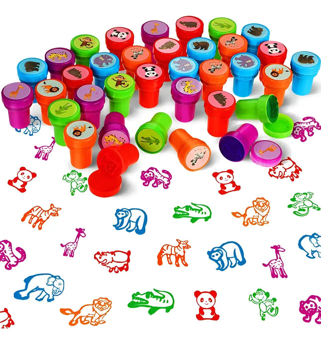 Set 40 Timbres Sellos Infantiles Sorpresa Cumple Piñatas Celeste / Rojo