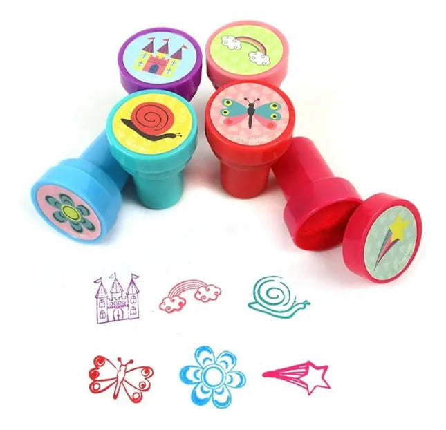 Set 40 Timbres Sellos Infantiles Sorpresa Cumple Piñatas Celeste / Rojo