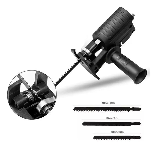 Sierra Caladora Adaptador A Taladro + 3 Hojas Madera Metal