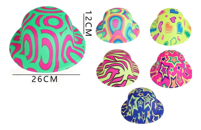 Pack De 12 Gorros Sombreros Flúor Colores Celebraciones Neón Al Azar