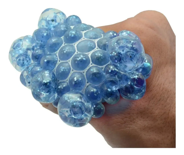 Pelota Antiestress Malla Y Escarcha Anti Estress Squishy Azul