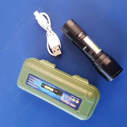 5x Linterna Led T6, USB Recargable 2 En 1, 800 Lúmenes Verde oscuro / Blanco
