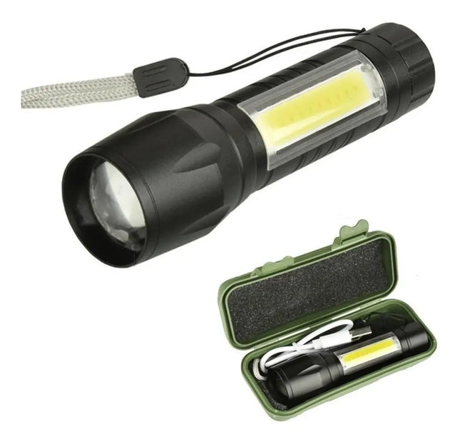 Linterna Led T6, USB Recargable 2 En 1, 800 Lúmenes + Clip Negra / Blanco