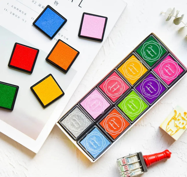 10 Tampón Dactilar Huellero Para Timbre Colores Almohadilla Multicolor / 10 COLORES SURTIDOS