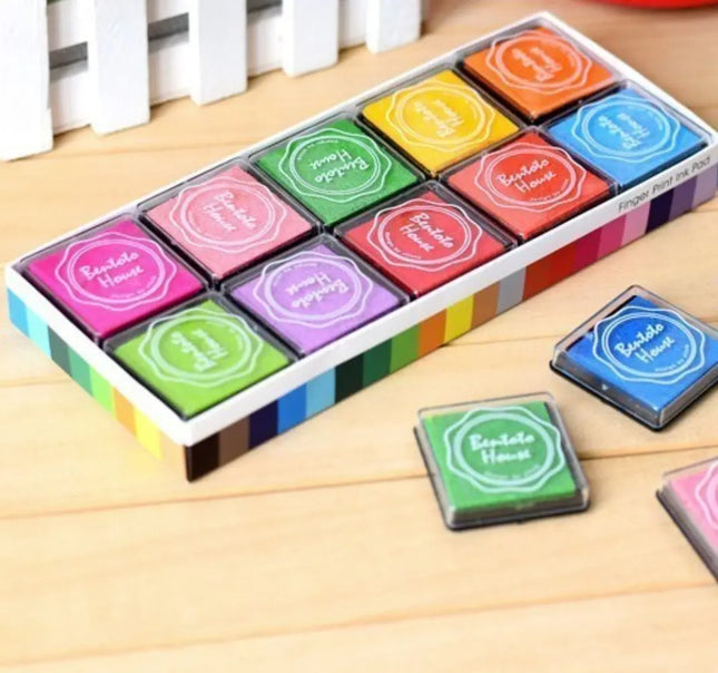 10 Tampón Dactilar Huellero Para Timbre Colores Almohadilla Multicolor / 10 COLORES SURTIDOS