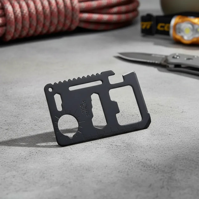Tarjeta Metal Supervivencia 11 En 1 Multiherramienta Camping Negro