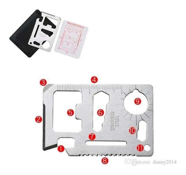 Tarjeta Metal Supervivencia 11 En 1 Multiherramienta Camping Negro