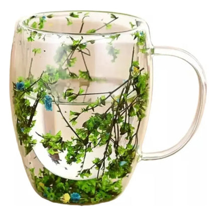 Taza De Vidrio Tazón Doble Pared Con Flor Seca Color #3 Transparente / Taza Doble Fondo Frio Caliente