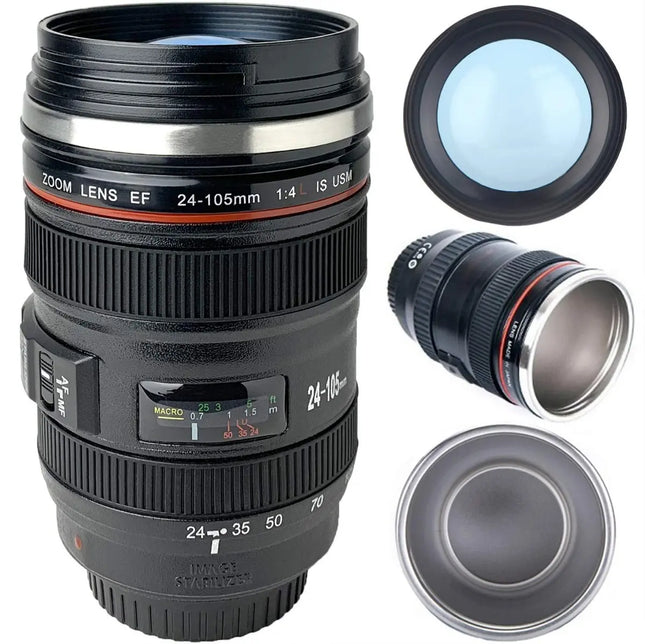 Tazón Taza Café Mug Tipo Lente Cámara Fotográfica Aluminio Negro