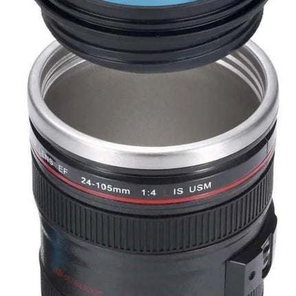 Tazón Taza Café Mug Tipo Lente Cámara Fotográfica Aluminio Negro
