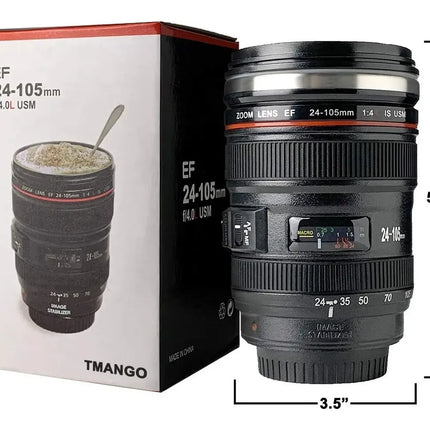 Tazón Taza Café Mug Tipo Lente Cámara Fotográfica Aluminio Negro