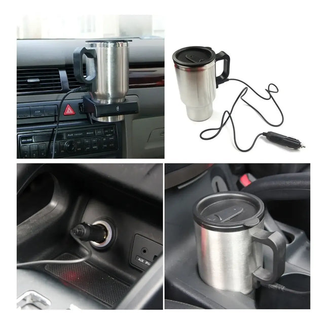 Vaso Tazón Termo Eléctrico Calentador Auto 12v Café Té Mate Plateado