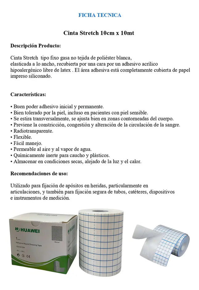 Stretch Fijación Adhesiva 10cm X 10mt, no Tejida