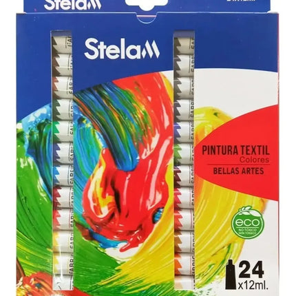 Set De Pintura Para Tela 24 Colores Distintos Pomo De 12ml Blanco