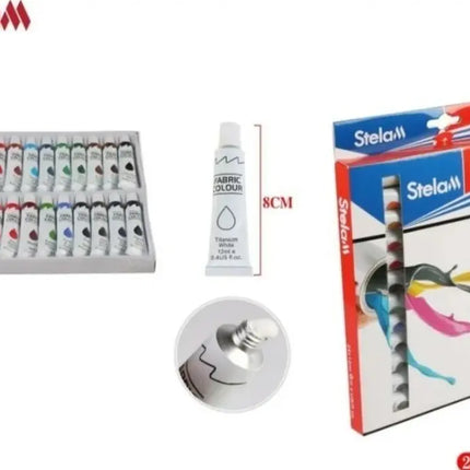 Set De Pintura Para Tela 24 Colores Distintos Pomo De 12ml Blanco