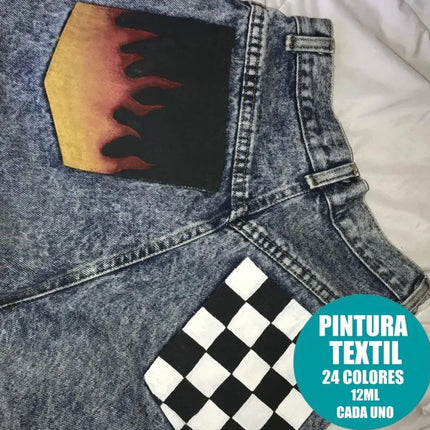 Set De Pintura Para Tela 24 Colores Distintos Pomo De 12ml Blanco