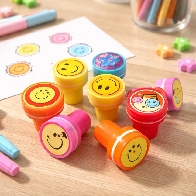 Set 10 Timbres Sellos Infantiles Smile Caritas Motivacion Amarillo