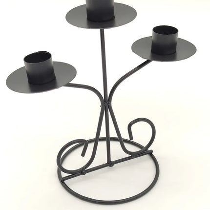 Porta Vela O Candelabro, Triple, Metálica Negra, 3 Brazos Negro