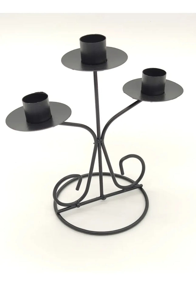 Porta Vela O Candelabro, Triple, Metálica Negra, 3 Brazos Negro