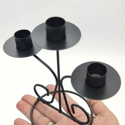 Porta Vela O Candelabro, Triple, Metálica Negra, 3 Brazos Negro