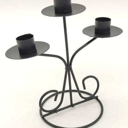 Porta Vela O Candelabro, Triple, Metálica Negra, 3 Brazos Negro