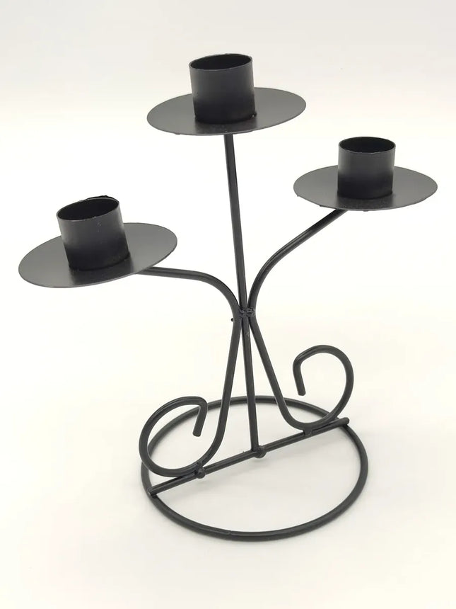 Porta Vela O Candelabro, Triple, Metálica Negra, 3 Brazos Negro