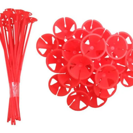 100 Varilla Rojo Porta Globo + Copa Plásticos 42cms