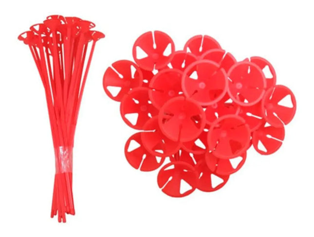 100 Varilla Rojo Porta Globo + Copa Plásticos 42cms