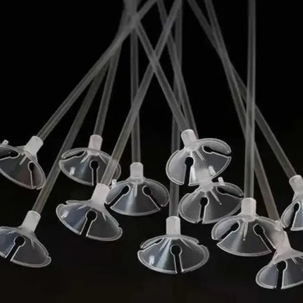 100 Varilla Transparente Porta Globo + Copa Plásticos 42cms