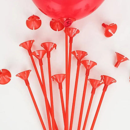 100 Varilla Rojo Porta Globo + Copa Plásticos 42cms