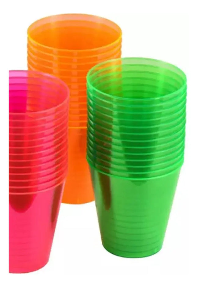 30 Vasos Acrílicos Plástico 200ml Cotillón Flúor Neón Surtidos AL AZAR