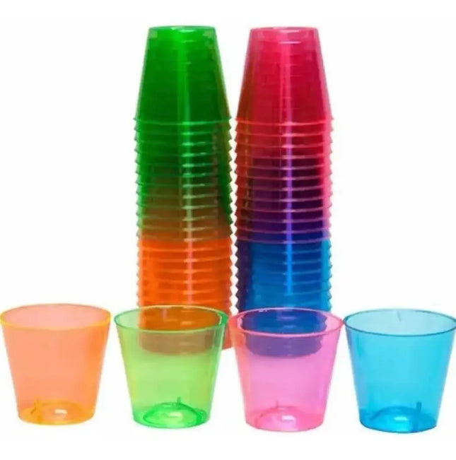 60 Vasos Shot Postres Pocillos Plástico 50 Ml Flúor Neón Surtidos AL AZAR
