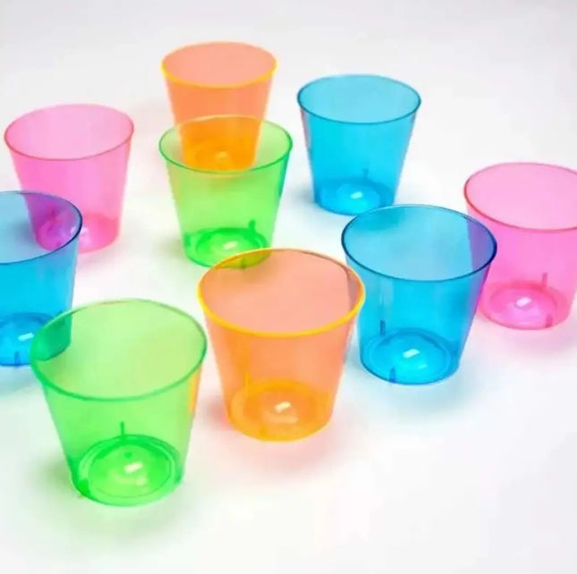 60 Vasos Shot Postres Pocillos Plástico 50 Ml Flúor Neón Surtidos AL AZAR