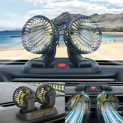 Mini Ventilador USB Doble Sobremesa 5 Aspas Portátil Auto Color Negro