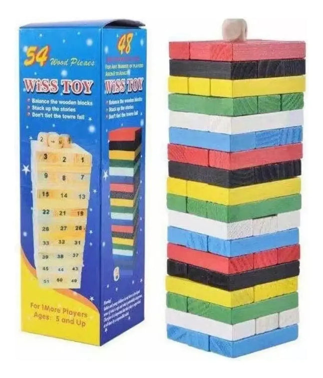 Torre De Madera Colores 54 Piezas Juego Educativo Yenga 54